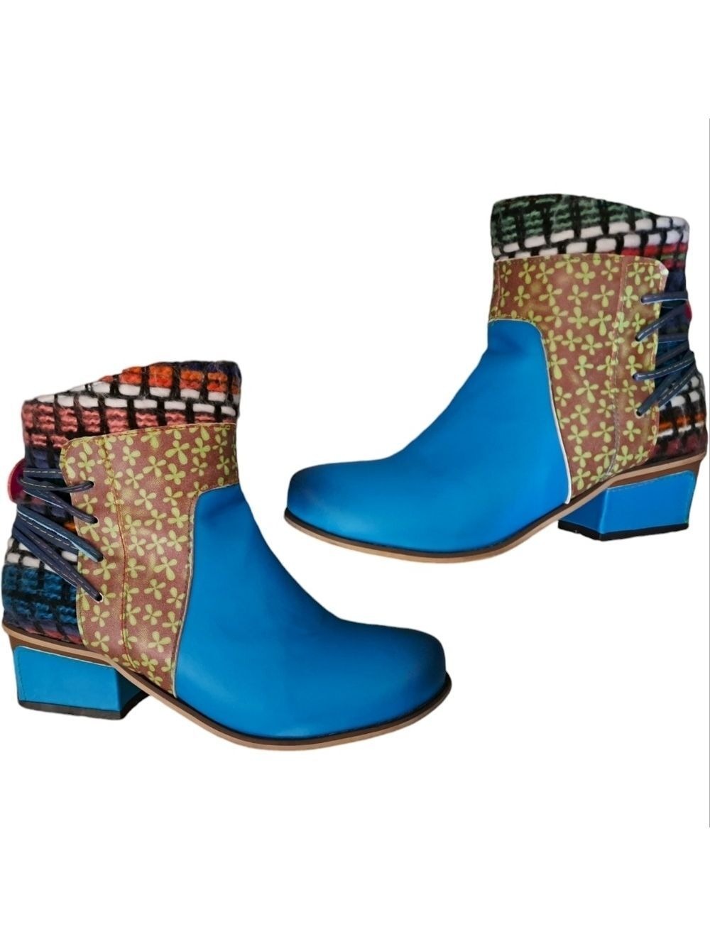 Artsy BOHO short ankle booties western cowgirl festival faux leather boucle 36